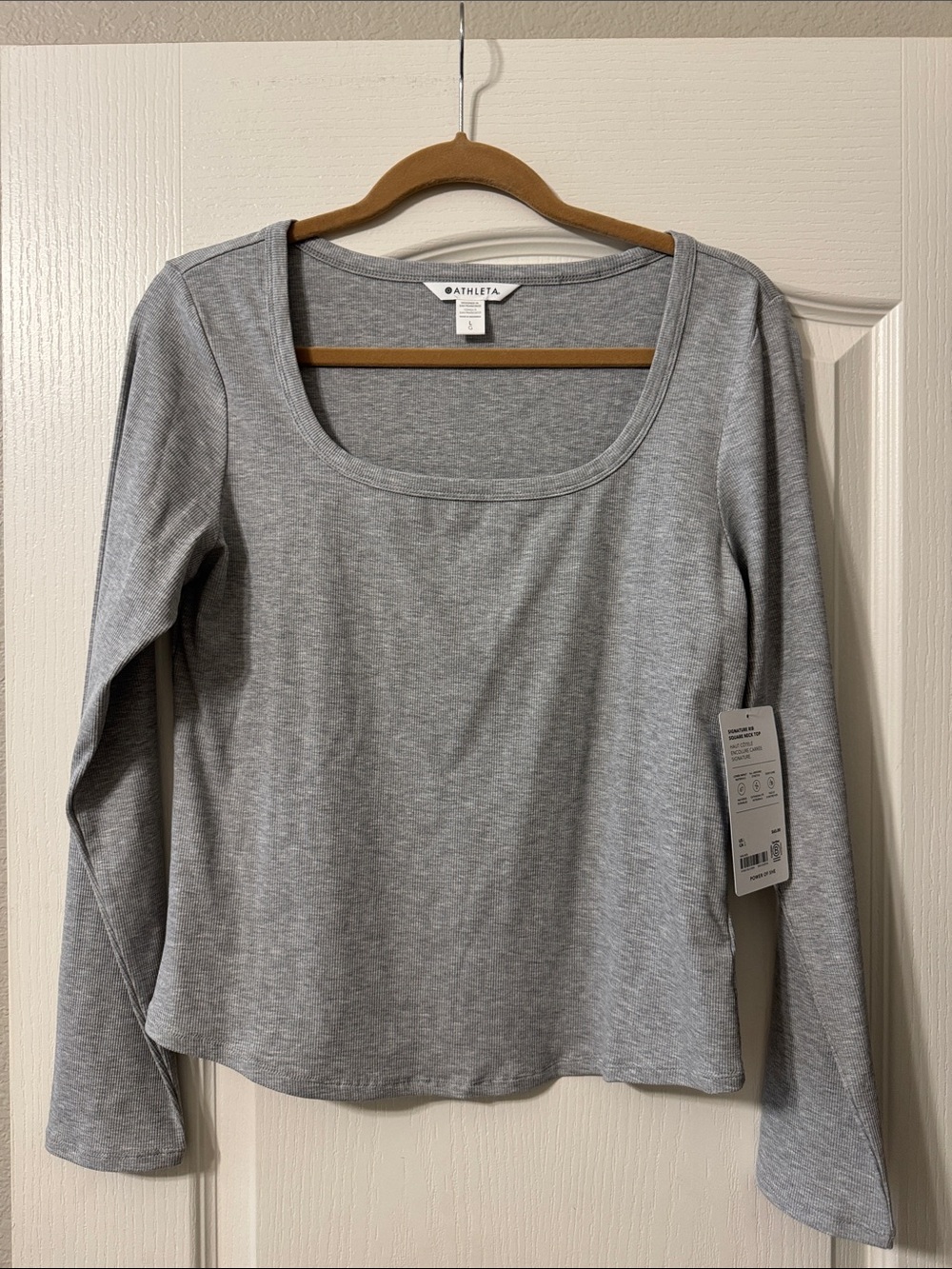 Athleta Women's Long Sleeve Square Neck Top — Heather Gray L NWT